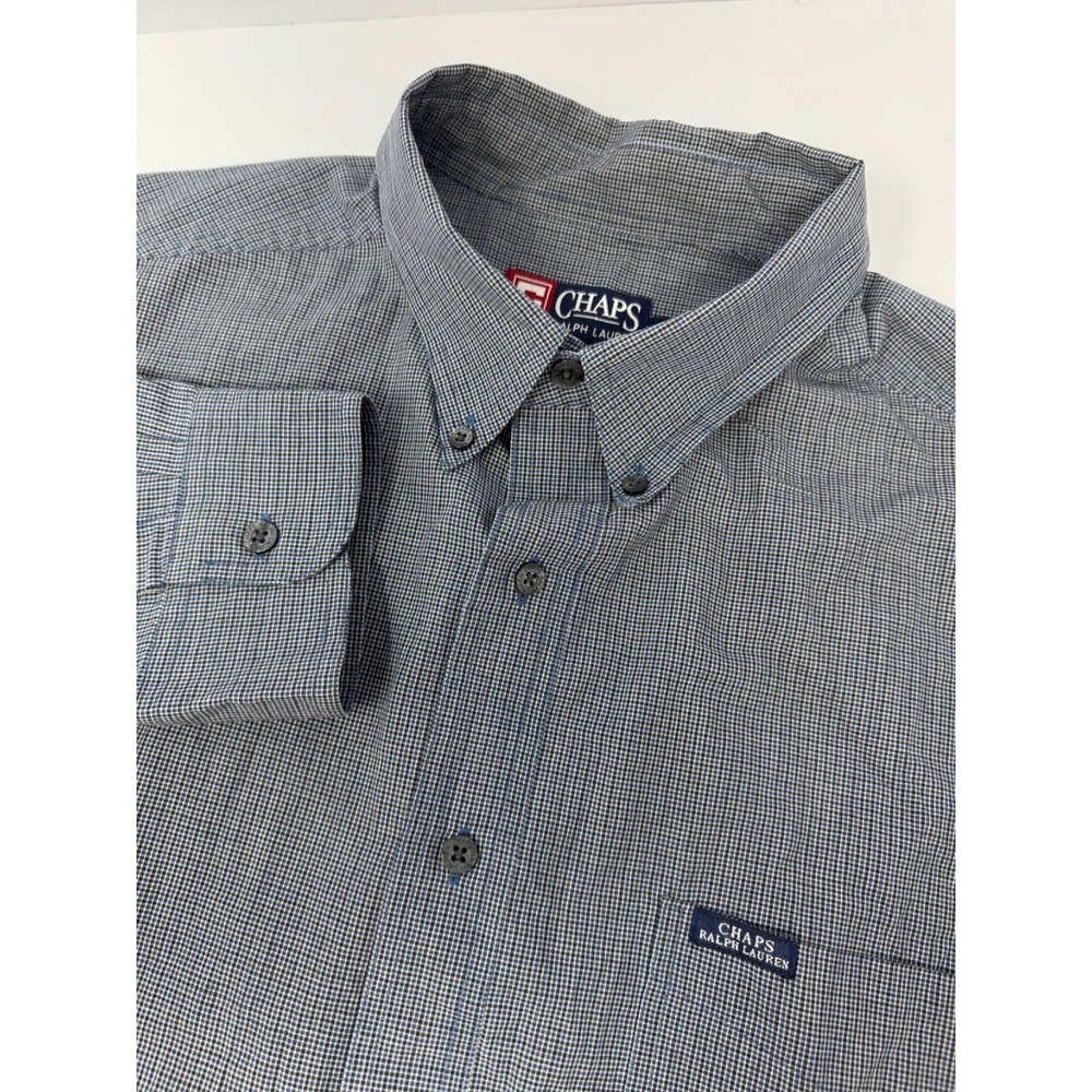 Vintage 80s 90s Chaps Ralph Lauren Shirt Button Down Men's Sz XL Blue Plaid G4